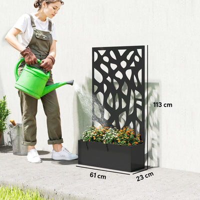 Outsunny Metal Raised Garden Bed with Trellis, Outdoor Planter Box with Privacy Screen, Elevated Garden Box for Climbing Plants 