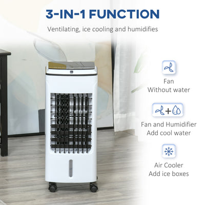 HOMCOM 3-in-1 Evaporative Air Cooler with 4L Water Tank, Portable Fan Cooler with Automatic Oscillation, Timer, Remote, White 