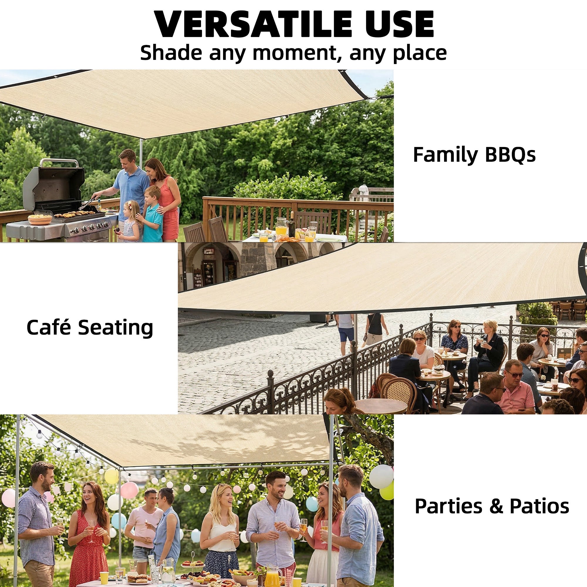 Outsunny Sun Shade Sail UV Protection Canopy with Stainless Steel Eyelets for Patio Garden 2 x 3 m Beige 