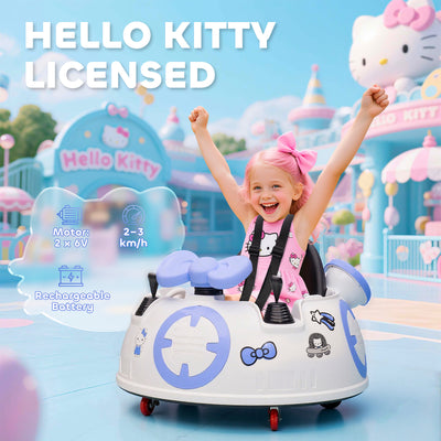 AIYAPLAY Hello Kitty Kids Ride on Bumper Car with Remote Control, Two Joysticks, Music, Lights, Safety Belt, White 