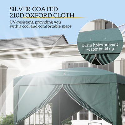 Outsunny 3 x 3m Pop Up Gazebo, Wedding Party Canopy Tent Marquee with Carry Bag and Windows, Green 