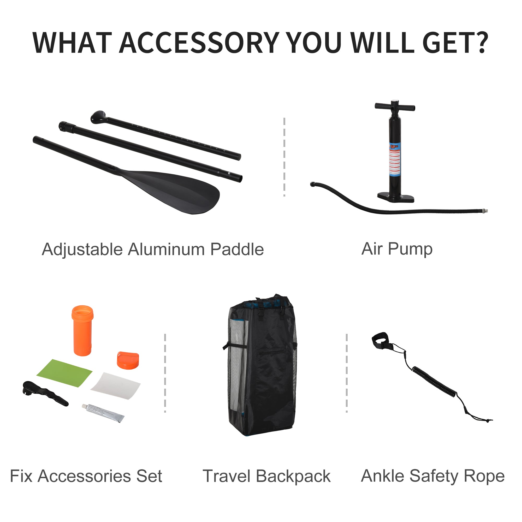 HOMCOM Stand Up Paddle Board SUP Accessory Carry Bag Adj Paddle Pump Leash Inflatable Paddle Board 