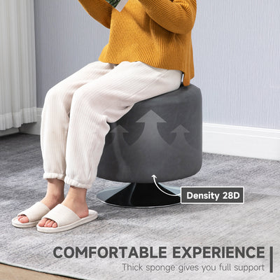 HOMCOM 360\'c2\'b0 Swivel Foot Stool Round PU Ottoman with Thick Sponge Padding and Solid Steel Base, Grey 