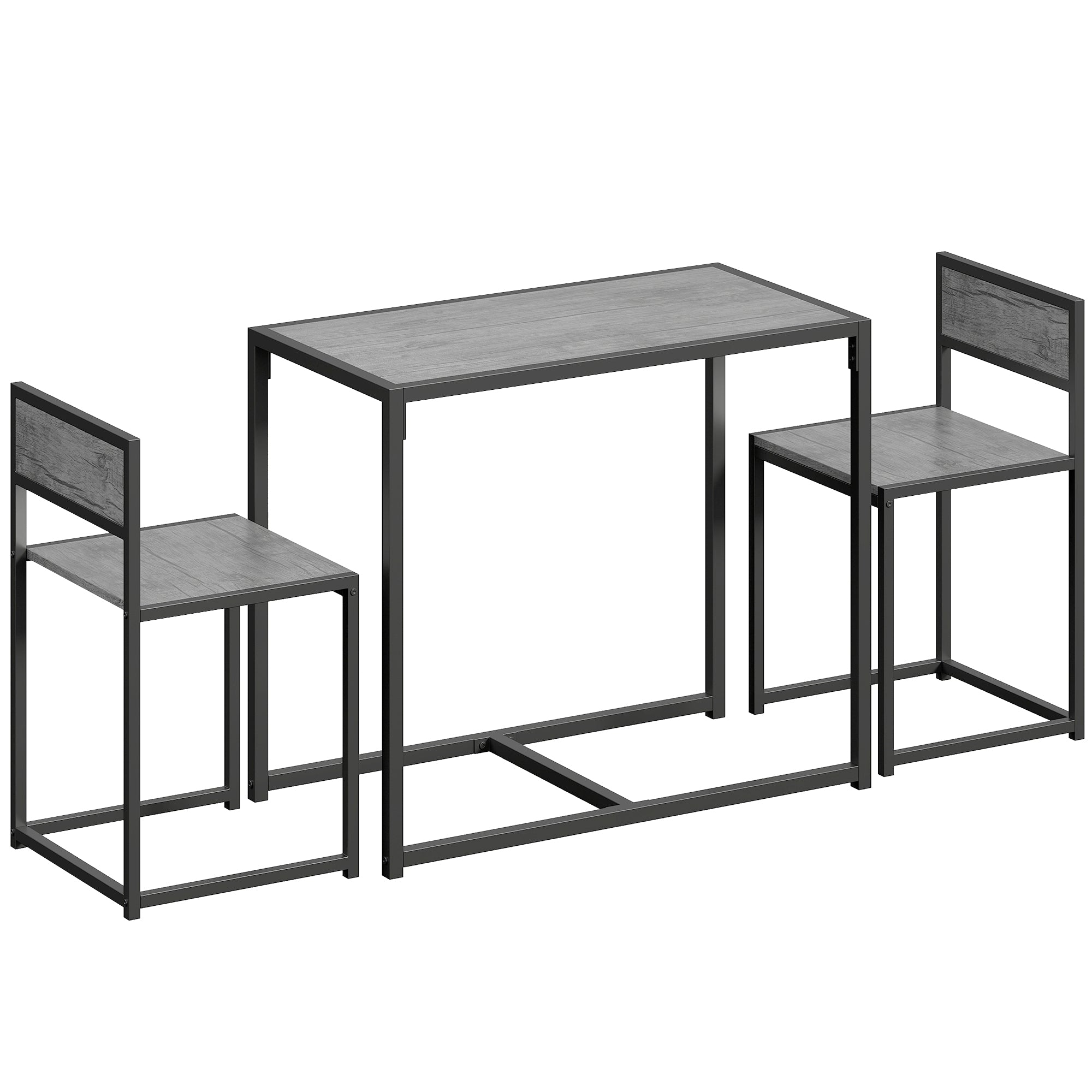 HOMCOM 3 Piece Table Stool Set - Charcoal Grey Wood-Effect 