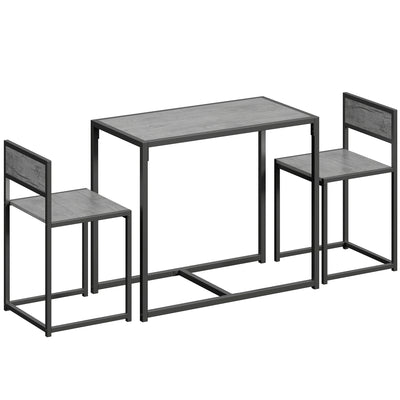 HOMCOM 3 Piece Table Stool Set - Charcoal Grey Wood-Effect 