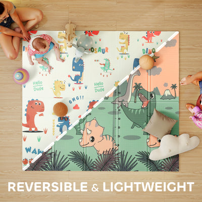 AIYAPLAY Baby Play Mat, Double Sideded Foldable Kids Crawling Mat, Reversible & Waterproof, Dinosaur 