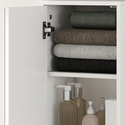 kleankin Tall Bathroom Cabinet with Mirror and Adjustable Shelf - High Gloss White 