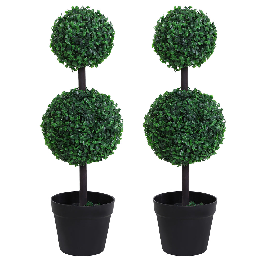 Outsunny Set of 2 Artificial Boxwood Ball Topiary Trees Potted Decorative Plant Outdoor and Indoor Décor (67cm) 