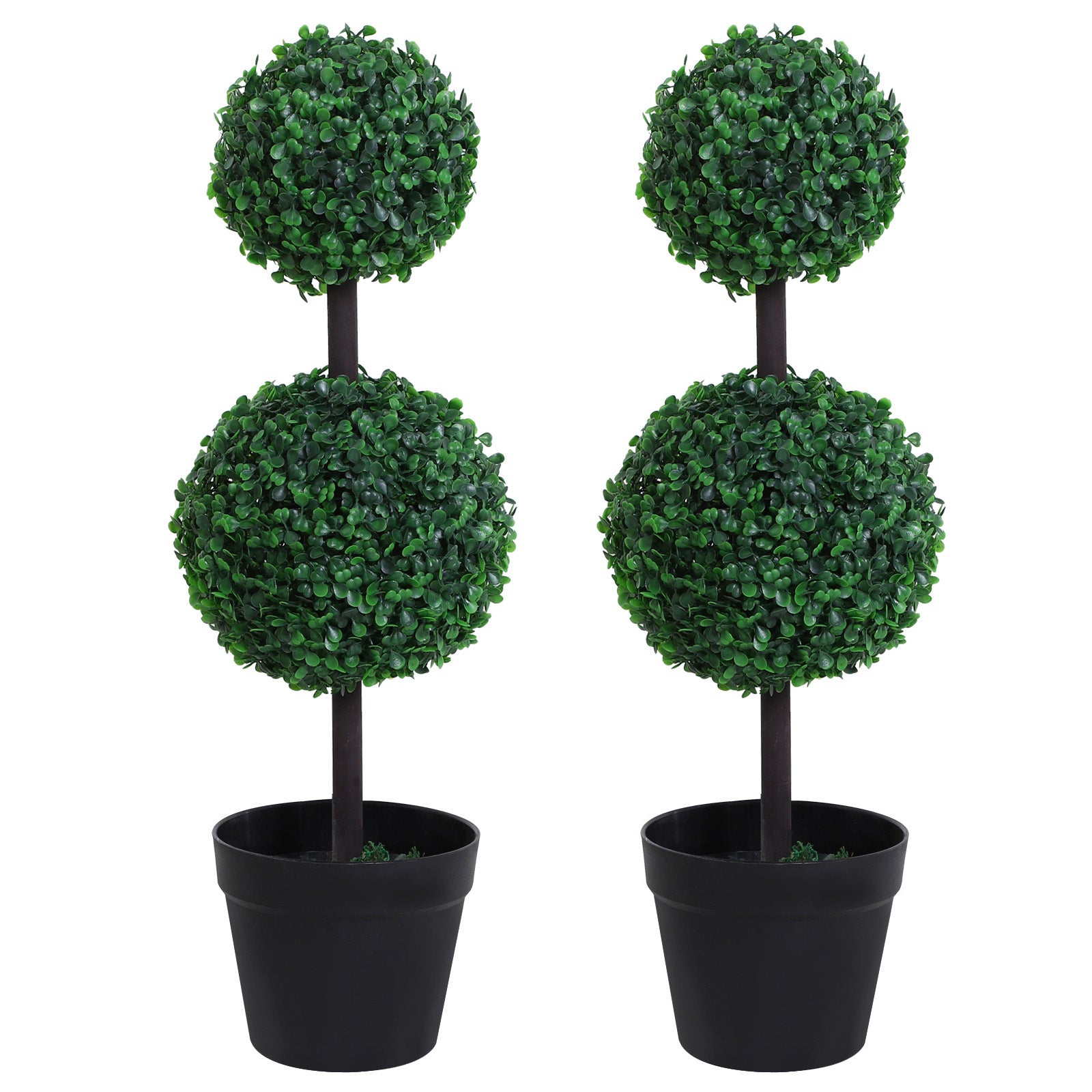 Outsunny Set of 2 Artificial Boxwood Ball Topiary Trees Potted Decorative Plant Outdoor and Indoor Décor (67cm) 