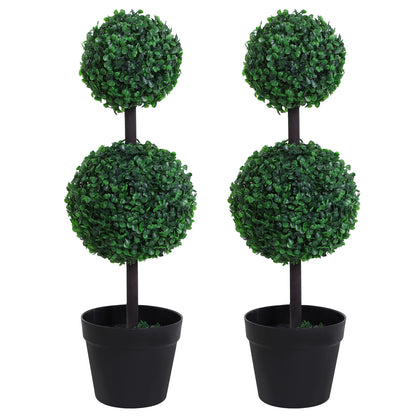 Outsunny Set of 2 Artificial Boxwood Ball Topiary Trees Potted Decorative Plant Outdoor and Indoor Décor (67cm) 
