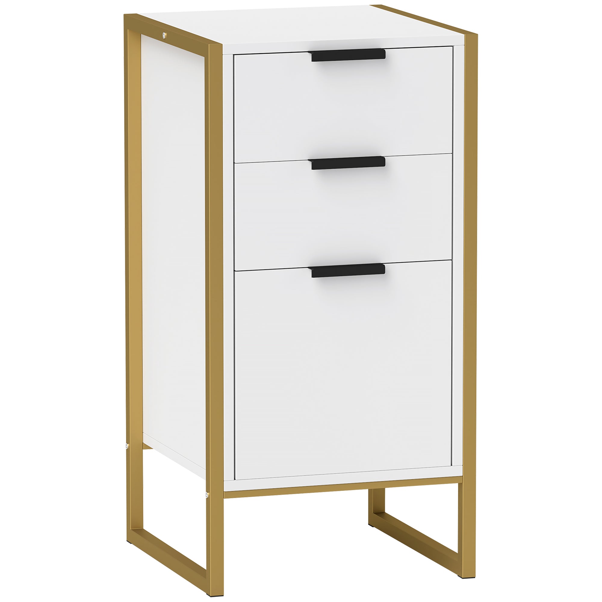 HOMCOM Bedroom Chest of Drawers, Industrial 3-Drawer Dresser, Storage Drawers Unit with Metal Frame for Living Room, White 