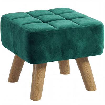 HOMCOM Velvet Square Padded Footstool - Dark Green 