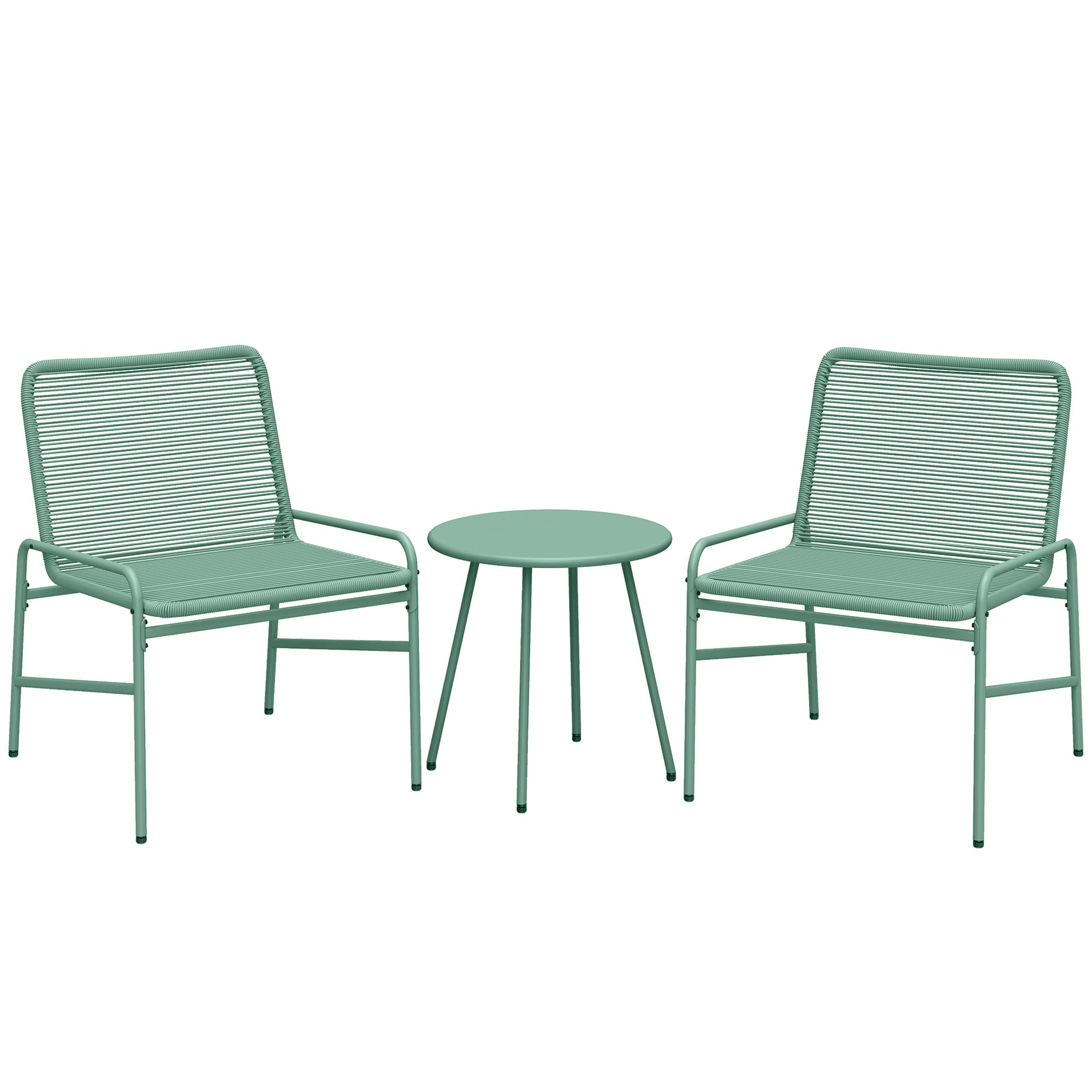 Outsunny 3 Piece Rattan Bistro Set, Outdoor Garden Furniture Set with 2 Chairs, Round Coffee Table for Patio, Balcony, Green 