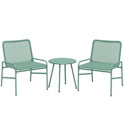 Outsunny 3 Piece Rattan Bistro Set, Outdoor Garden Furniture Set with 2 Chairs, Round Coffee Table for Patio, Balcony, Green 