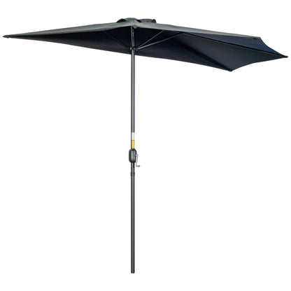 Outsunny 3(m) Half Parasol Semi Round Umbrella Patio Metal Frame Crank Handle for Balcony-- NO BASE INCLUDED, Black 