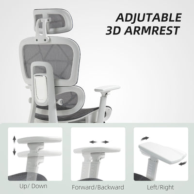 HOMCOM Multi-Adjustable Mesh Office Chair - Grey and White 