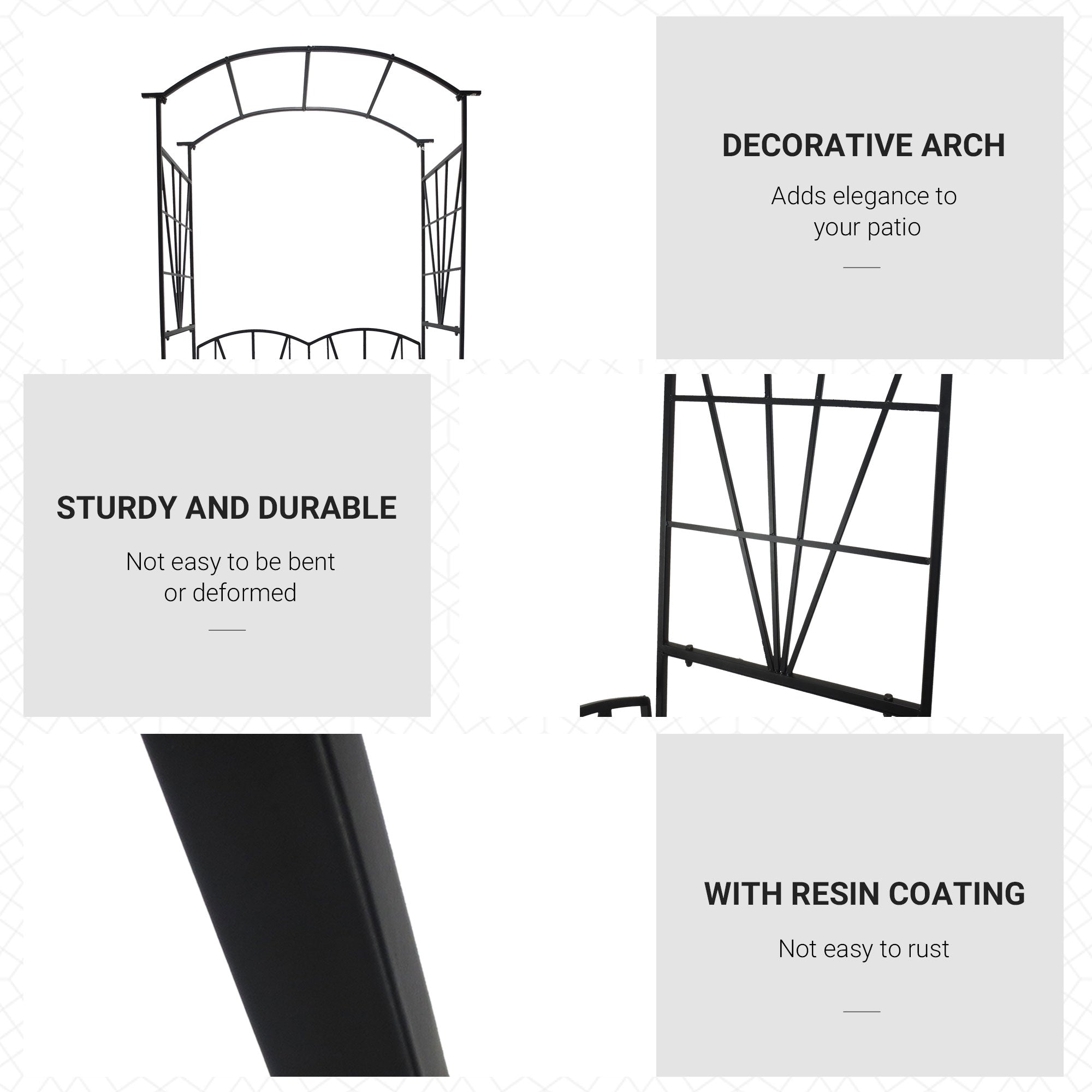 Outsunny Garden Bench, 2 Seater Outdoor Patio Bench, Metal Garden Loveseat with Arch for Vines and Climbing Plants, Black 