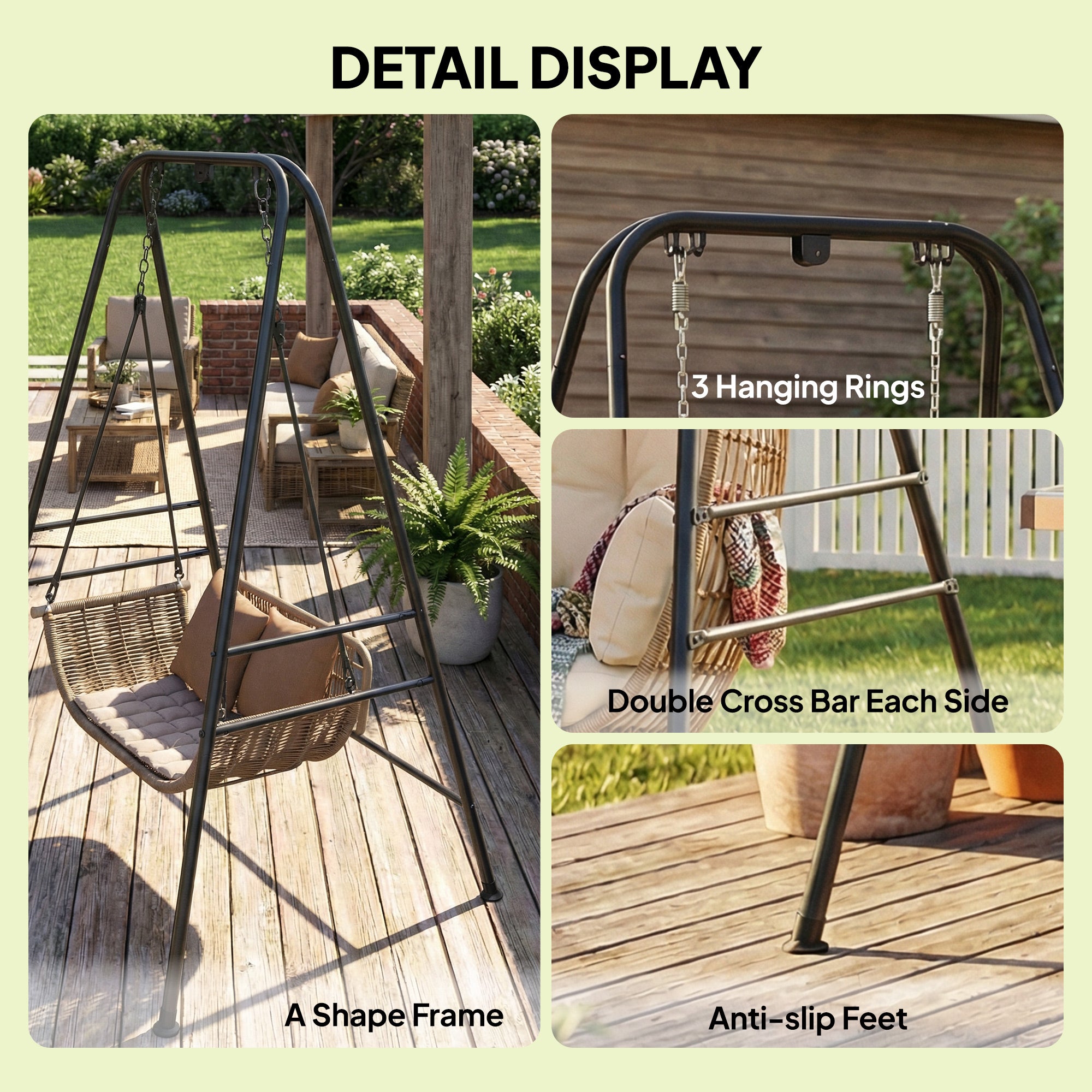 Outsunny Hammock Chair Stand Only, 150KG Load Capacity, for Indoor Outdoor, Black 