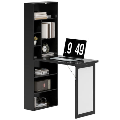 HOMCOM Three-Part Work Desk, with Storage and Writing Board - Black 