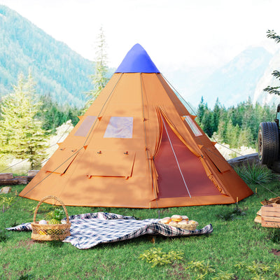 Outsunny 6 Men Tipi Tent with Carry Bag - Orange 