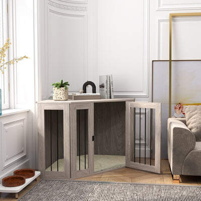 PawHut 2 in 1 Dog Crate Furniture Side Table, with Cushion, 122 x 61 x 71cm - Walnut Brown 