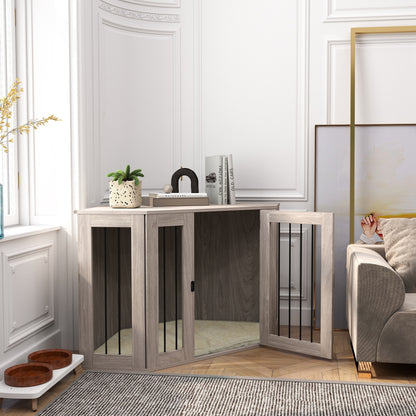 PawHut 2 in 1 Dog Crate Furniture Side Table, with Cushion, 122 x 61 x 71cm - Walnut Brown 