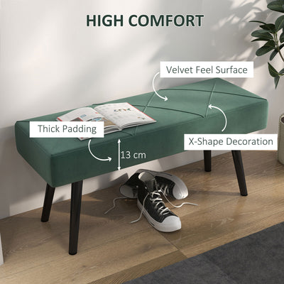 HOMCOM End of Bed Bench with X-Shape Design and Steel Legs, Upholstered Hallway Bench for Bedroom, Green 