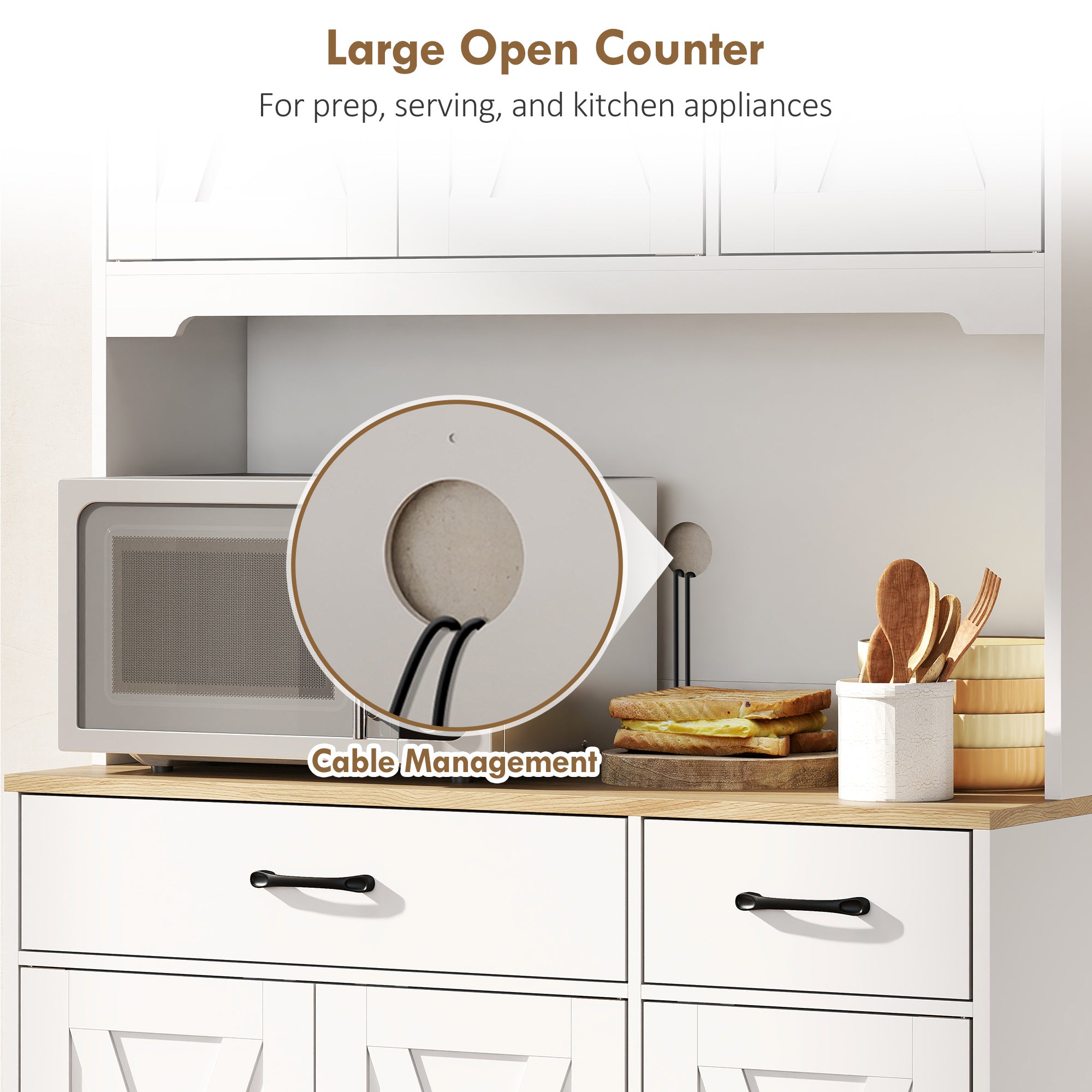 HOMCOM 175 cm Tall Kitchen Pantry Cabinet with Microwave Stand, Freestanding Pantry Cupboard, White 
