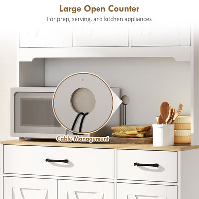 HOMCOM 175 cm Tall Kitchen Pantry Cabinet with Microwave Stand, Freestanding Pantry Cupboard, White 