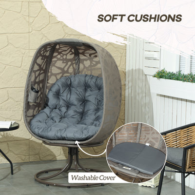Outsunny Swivel Egg Chair with Cushions, Foldable Basket Seat and Metal Frame, Indoor Outdoor Lounge Chair for Balcony, Patio and Living Room, Grey 