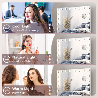 HOMCOM Hollywood Vanity Mirror with Lights, Large 80x62 cm Lighted Makeup Mirror with 3 Colour, 18 LED Bulbs, 10X Magnifying, USB Charging Port, Touch Screen, Tabletop or Wall Mounted Design, White 