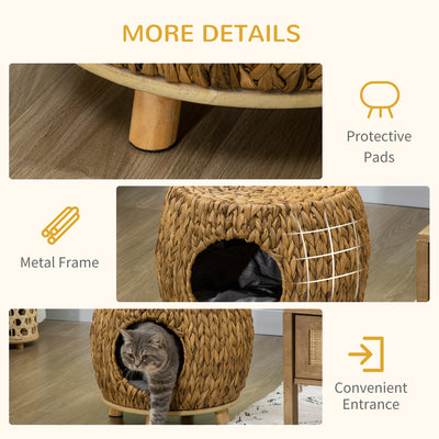 PawHut Wicker Cat Bed Cat House Stool with Washable Cushion, 44 x 43 x 41cm 