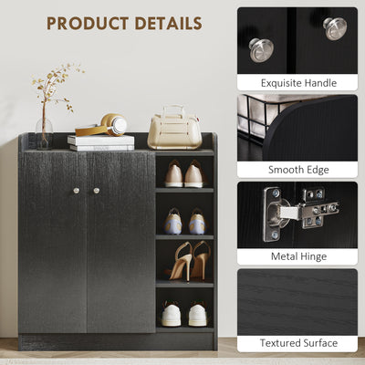 HOMCOM Shoe Storage Cabinet with Adjustable Shelves - Black 