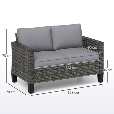 Outsunny Two-Seater Rattan Outdoor Sofa - Dark Grey 