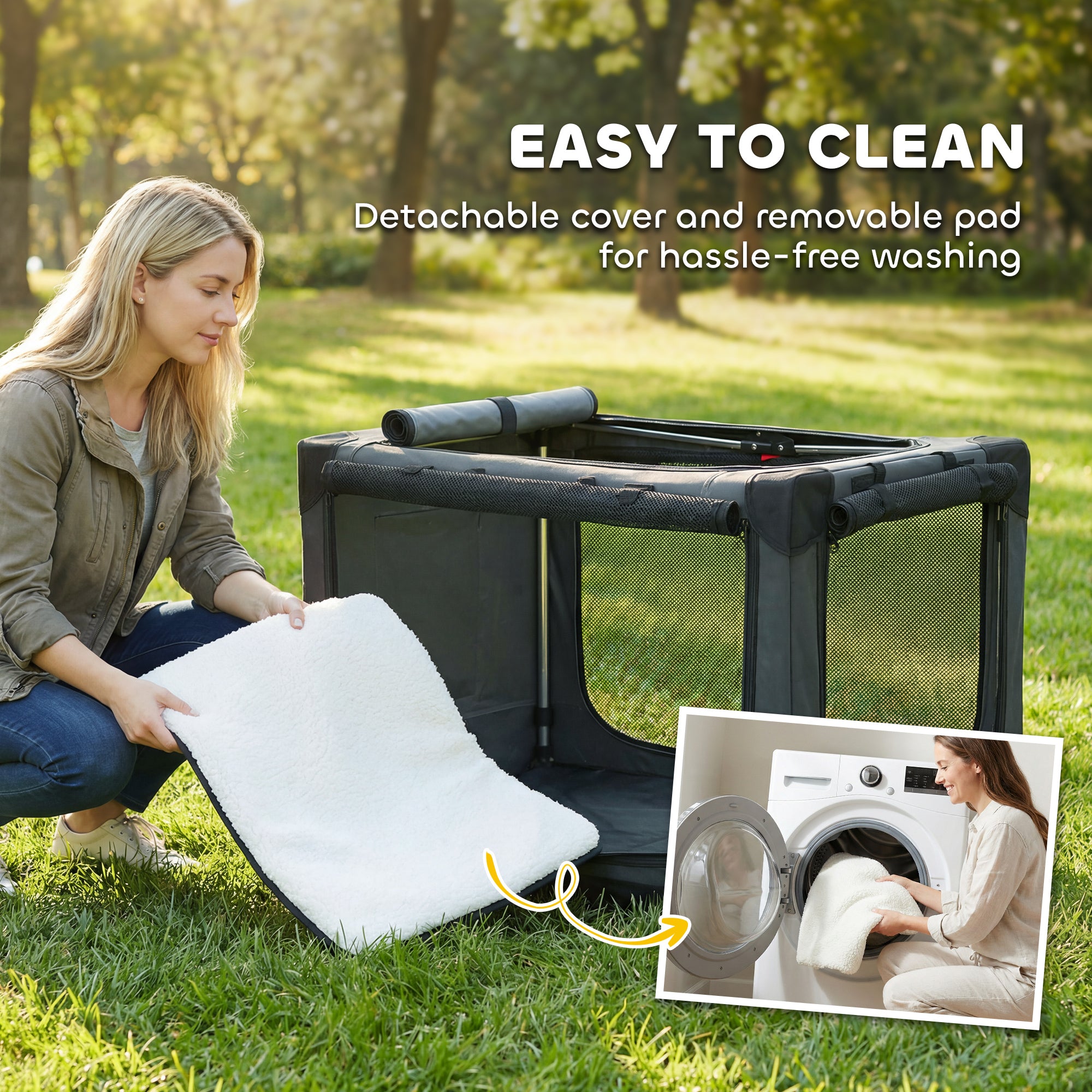 PawHut Soft Dog Crate Pet Travel Crate 90 x 64 x 64 cm with Removable Pad Mesh Window Army Green 