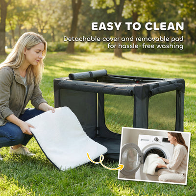PawHut Soft Dog Crate Pet Travel Crate 90 x 64 x 64 cm with Removable Pad Mesh Window Army Green 