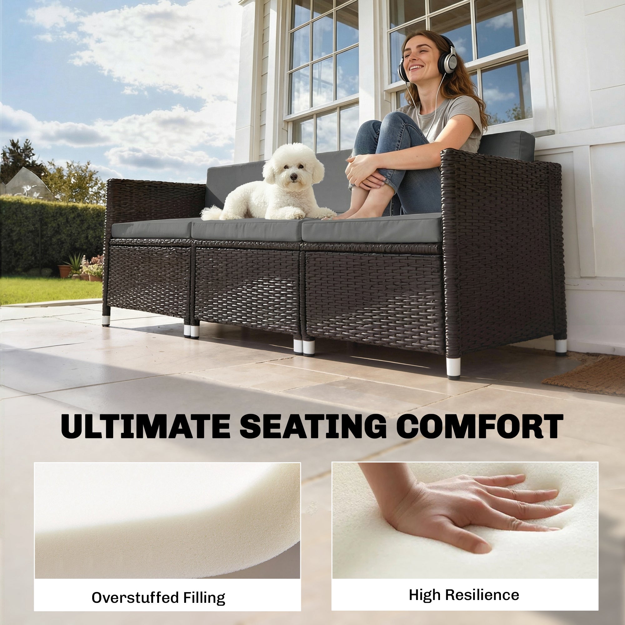 Outsunny 7-Piece Patio Furniture Cushions, Outdoor Loveseat Cushion with Removable Covers for Rattan Furniture, 60x60 cm, Dark Grey 