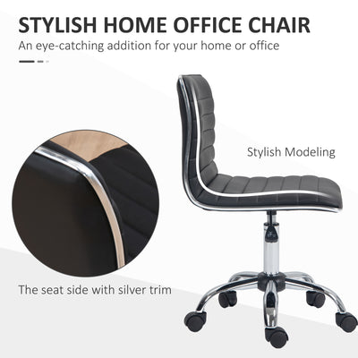 HOMCOM Adjustable Swivel Office Chair with Armless Mid-Back in PU Leather and Chrome Base - Black 