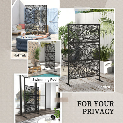 Outsunny Metal Decorative Privacy Screen Outdoor Divider, Black Leaf 