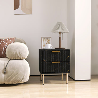 HOMCOM Elegant Two-Drawer Bedside Table - Black 