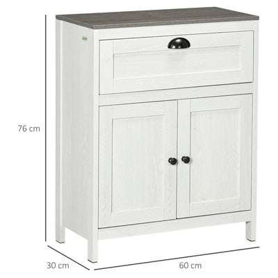 kleankin Bathroom Floor Cabinet, Freestanding Storage Cupboard with Drawer, Double Door Cabinet and Adjustable Shelf, White 