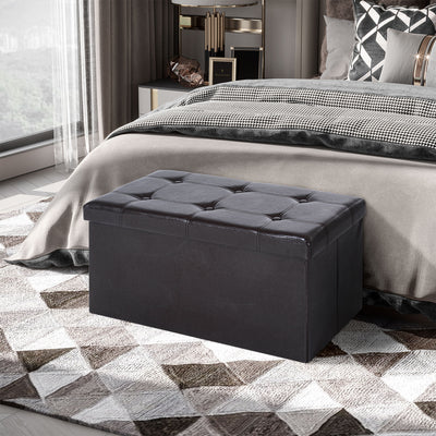 HOMCOM Folding Faux Leather Storage Cube Ottoman Bench Seat PU Rectangular Footrest Stool Box (Brown) 