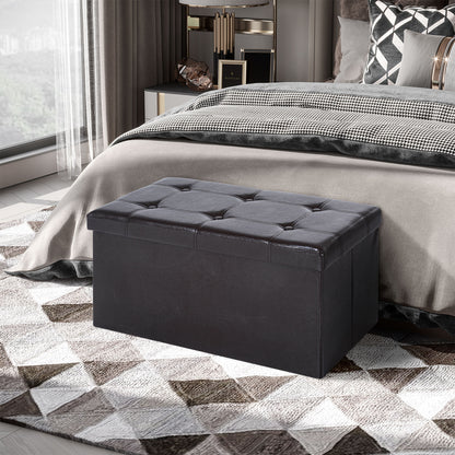 HOMCOM Folding Faux Leather Storage Cube Ottoman Bench Seat PU Rectangular Footrest Stool Box (Brown) 