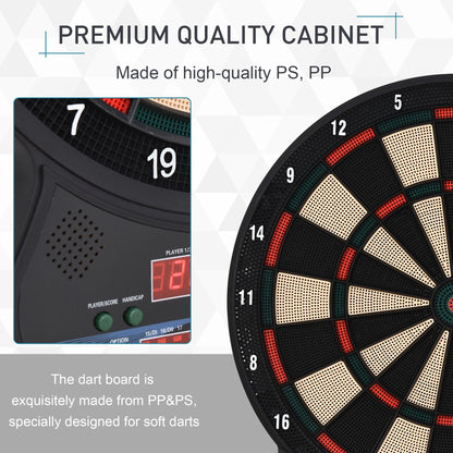 HOMCOM Electronic Hanging Dartboard LED Digital Score Set 27 Games and 202 Variations with 12 Soft Tip Darts 