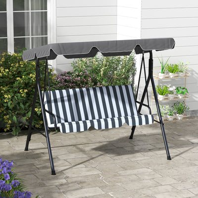 Outsunny Three-Seater Garden Swing Chair, with Adjustable Canopy - Grey Stripe 
