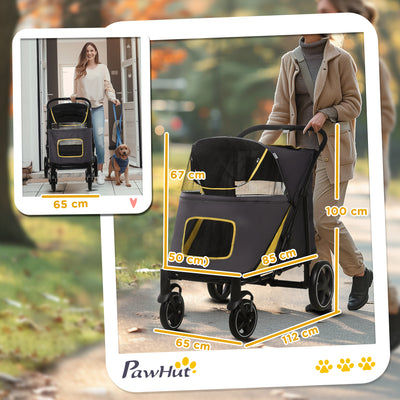 PawHut Foldable Pet Stroller, with Universal Wheels, Shock Absorber, for Medium and Large Dogs - Grey 