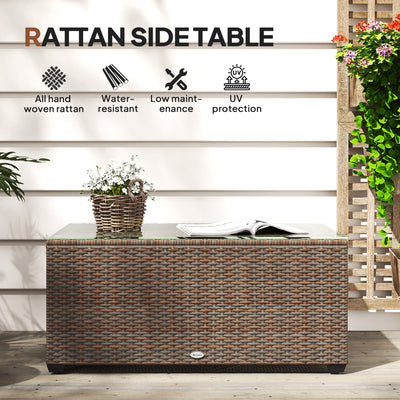 Outsunny 90 x 50cm Glass-Top Rattan Side Table - Brown 