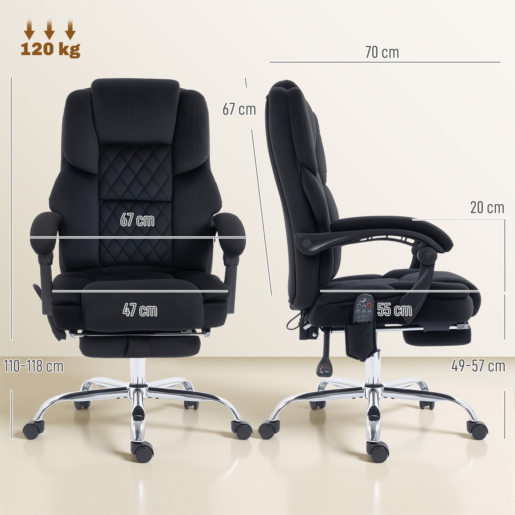 HOMCOM Office Chair with 6-point Vibration Massage and Heat, Fabric Desk Chair with Footrest, High Back, Black 