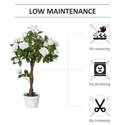 Outsunny Artificial Plants White Rose Floral in Pot, Fake Plants for Home Indoor Outdoor Decor, 90cm 