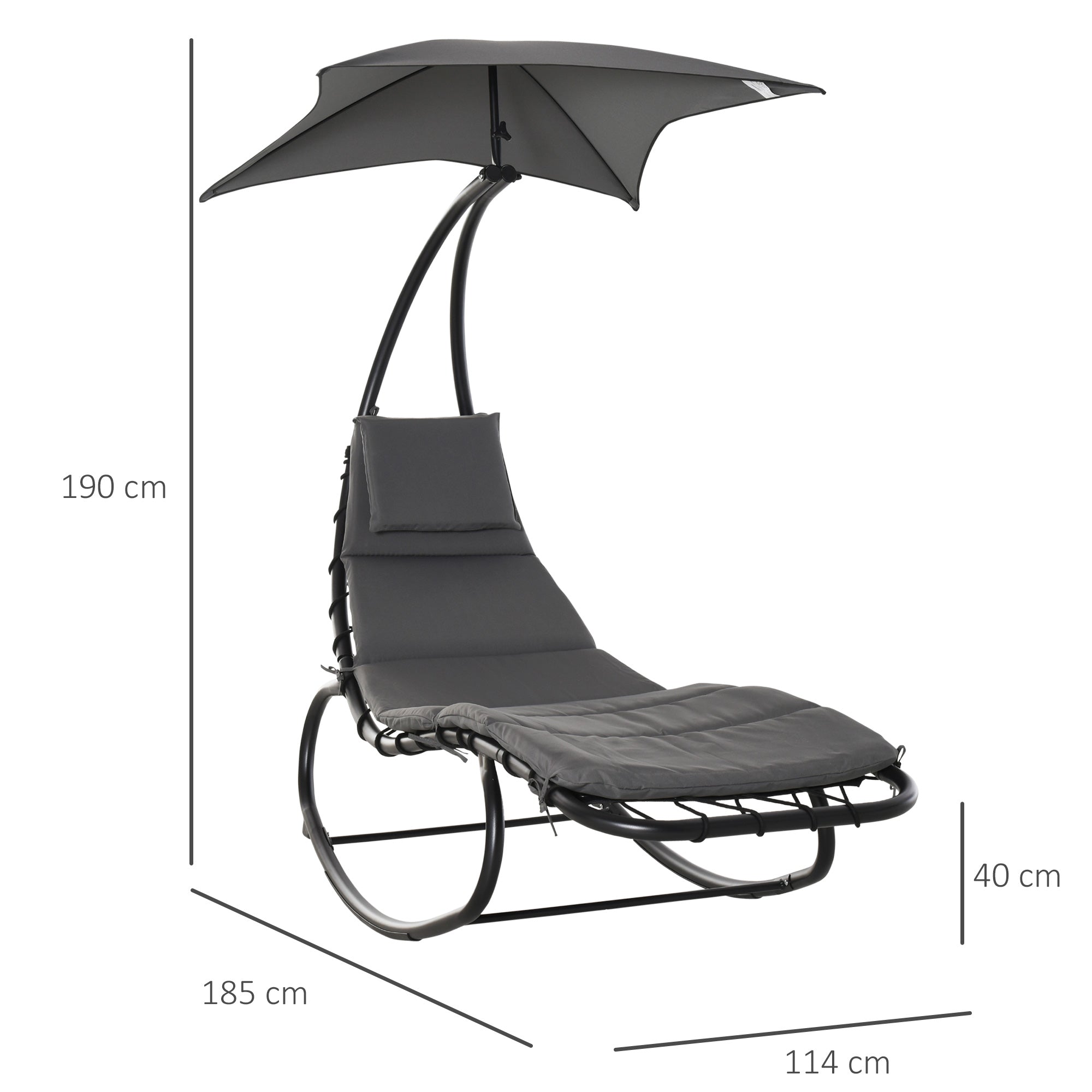 Outsunny Patio Rocking Chaise Lounge Rocking Bed with Canopy Cushion Headrest Pillow 